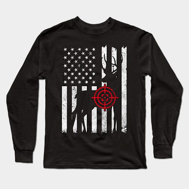 American Flag Deer Hunting Long Sleeve T-Shirt by Smartdoc